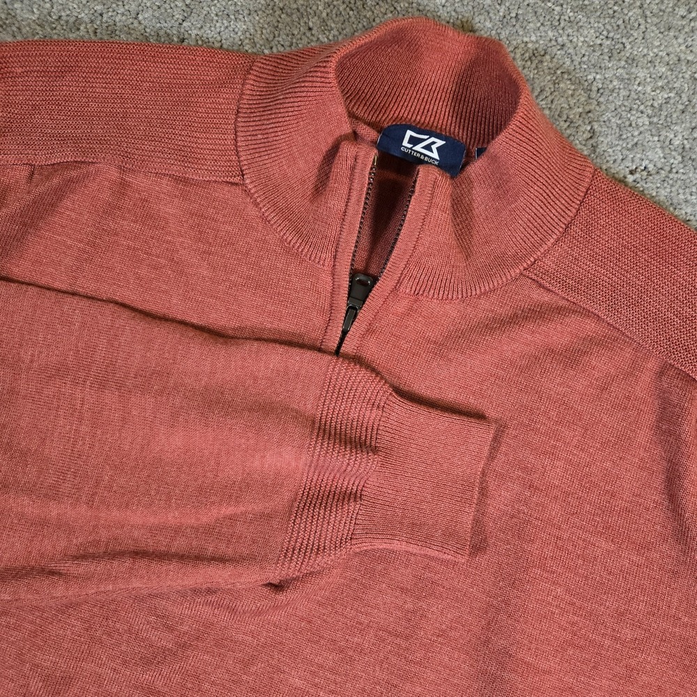 Cutter & Buck Mens 1/4 Zip Red Long Sleeve Pullover Size Large Wool Blend‎